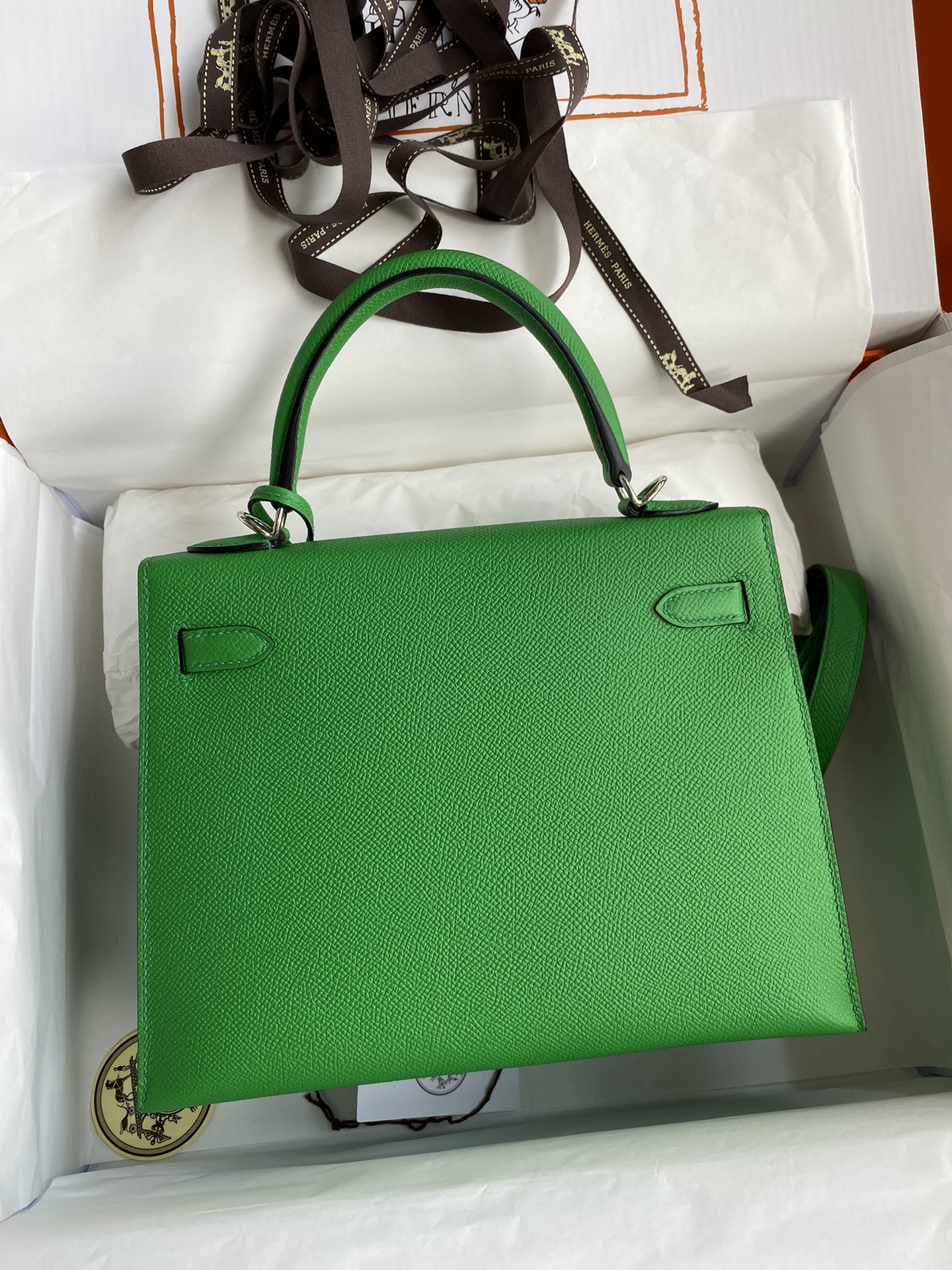 Hermes Kelly 25cm Handbag Shoulder Bag in Green Bombou Epsom Leather